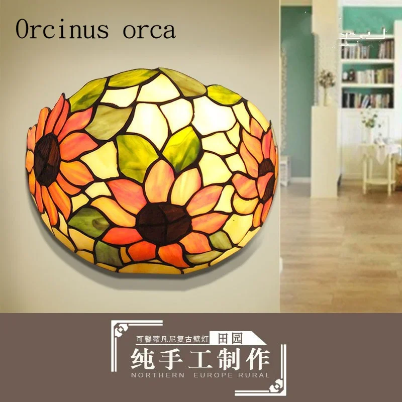 

European style wall lamp bedroom, living room wall corridor creative Mediterranean color glass LED wall lamp free shipping