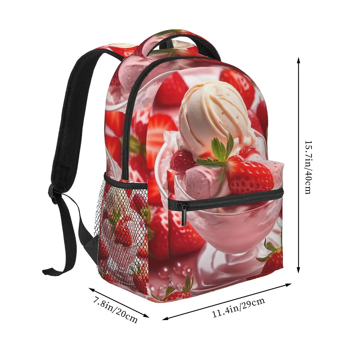 Strawberry Ice Cream Backpack Hot Sale Daypack Large Capacity Children BookBag School Bag Shoulder Bags for Men Women