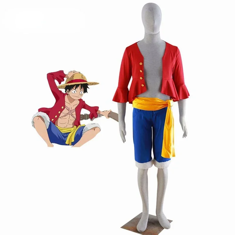 Anime One Piece Luffy Cosplay Costume Halloween Red Outfits Customize Size for Kids Adult