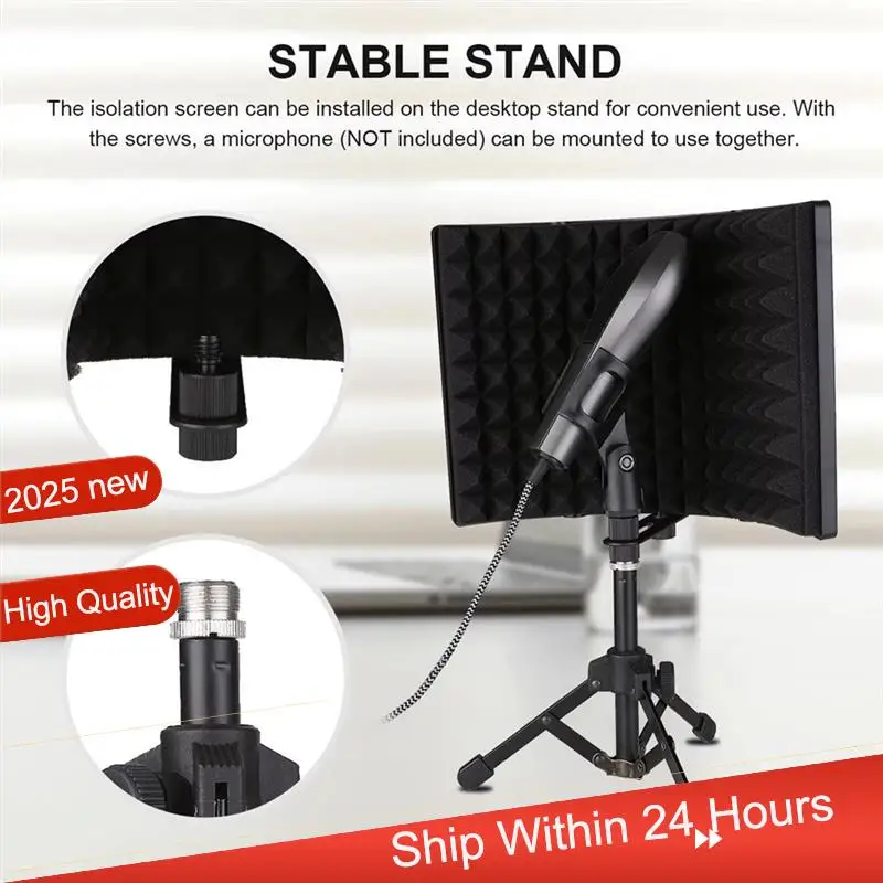 ~【A48T HOT】Microphone Isolation Shield For 3 Sides For Studio- Vocals For Studio Broadcast Podcasts Recording With Metal Tripod view 5