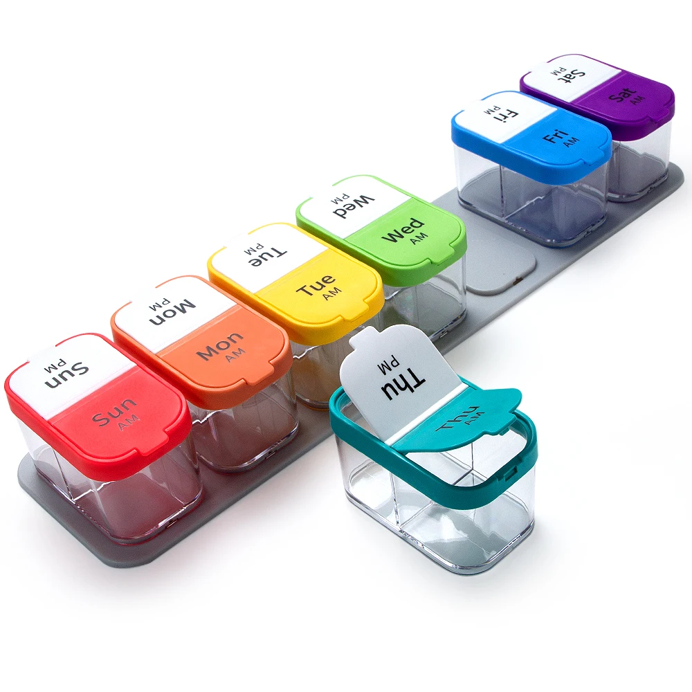

Large 7 Day Pill Organizer - 2 Times a Box Case, Am Pm Container Holder Daily Medicine Weekly Medication Vitamin Organizers