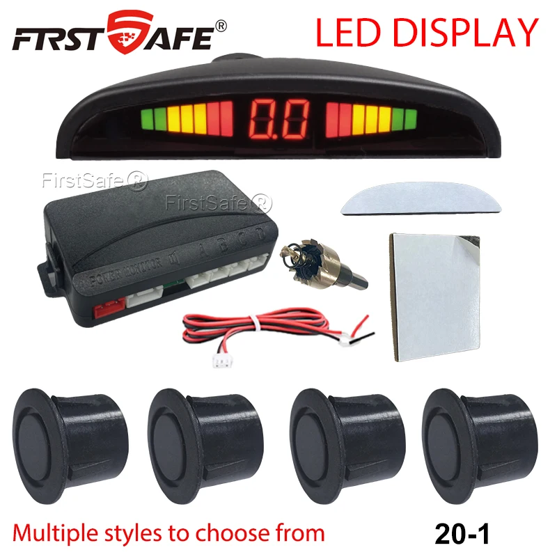 LED Backlight Parking Sensor System 20mm Rubber Probes 4 Detectors LCD Display Truck Reversing Radar Safety Alarm Parktronic