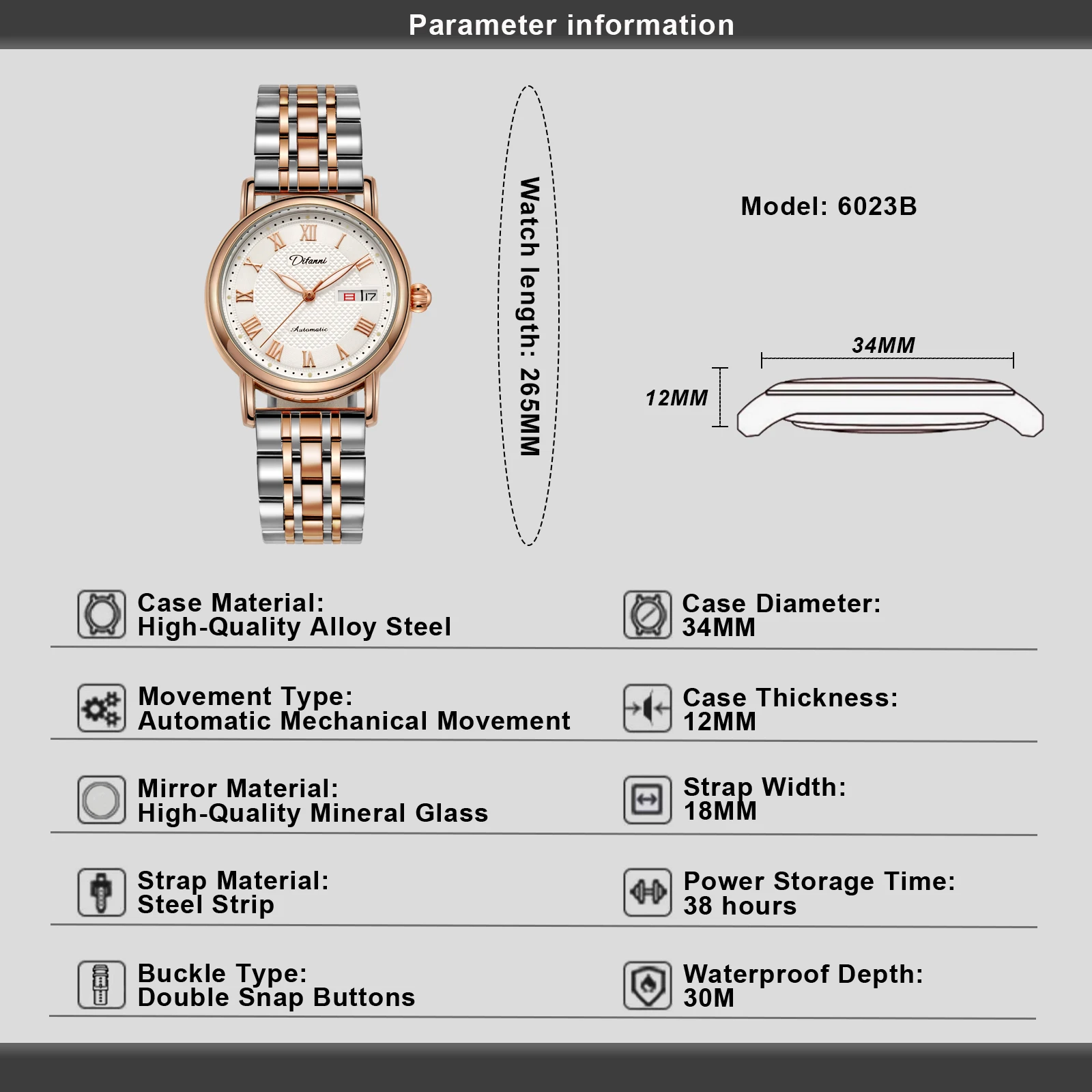 Luxury Women'S Watch, Waterproof With Calendar, High-Quality Mechanical Watch, Elegant Case And Box Reloj Mujer