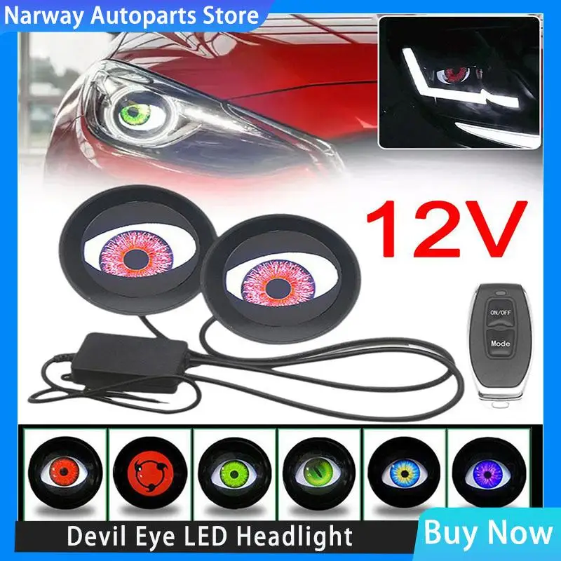 

2/1pcs Car Motorcycle Decorative Headlight Dynamic Writing Wheel Eye Demon Eye Universal Modification Headlights Auto Supplies