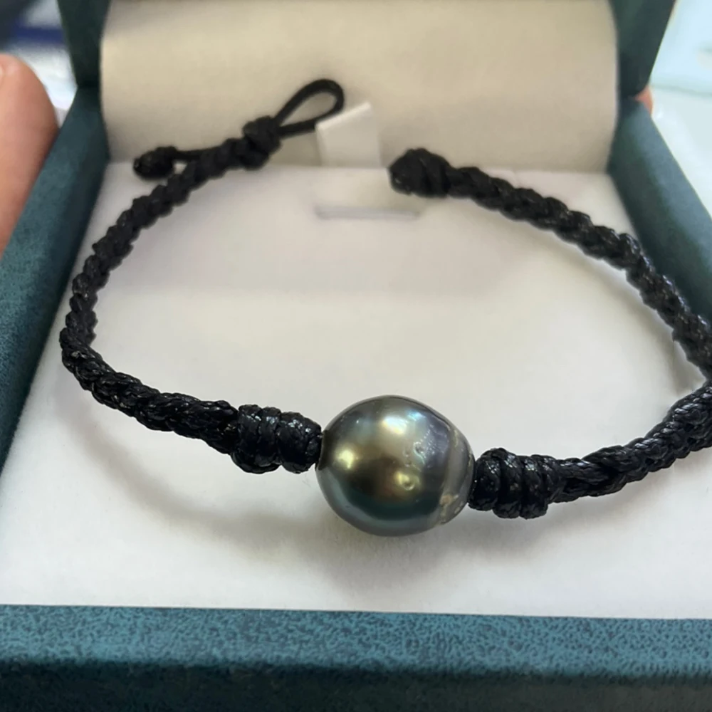 Real Pearl Knitted Rope Bracelet Unisex Fine Jewelry Gift for Men and Women with Natural Threaded Baroque Tahiti Black Pearls