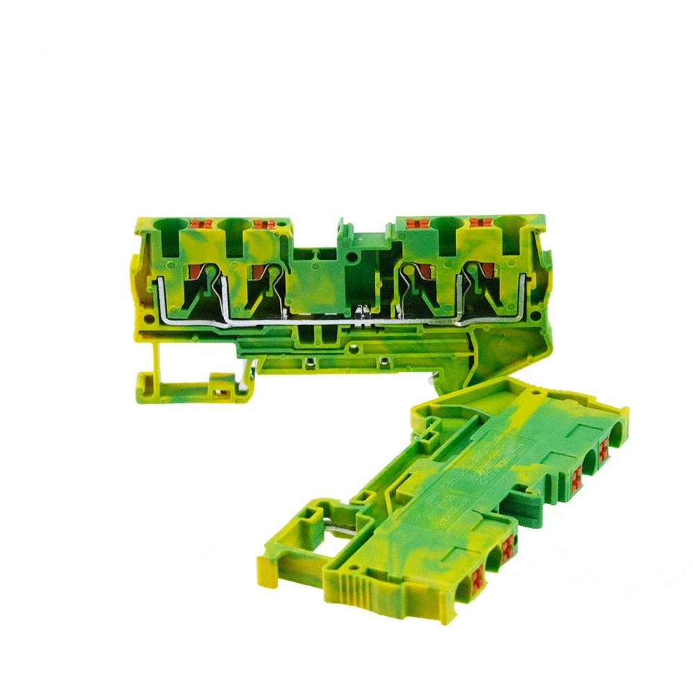 10Pcs PT4-QUATTRO-PE Din Rail Ground Terminal Blocks Spring Feed Through Connection Wire Conductor Terminal Block