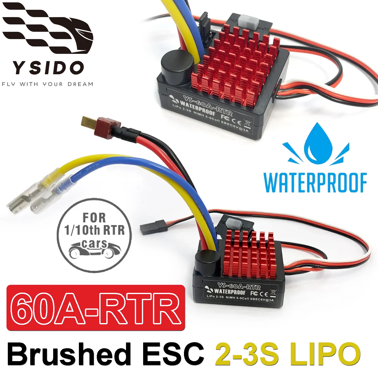 

YSIDO Brushed ESC 1060 RTR 60A Электронный регулятор скорости 2-3S Lipo для радиоуправляемых краулеров 1/10 Axial SCX10 TRX4 TRX6 Traxxas D90