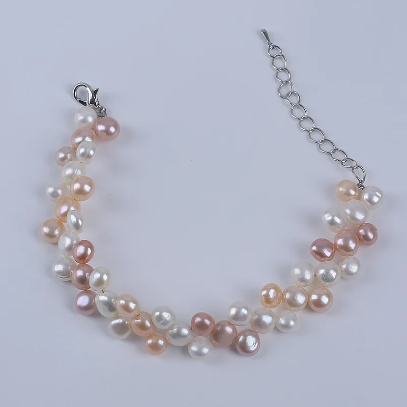 6mm-7mm-8mm white/mixed color button shape cultured real freshwater pearl handmade necklace and bracelet jewelry set