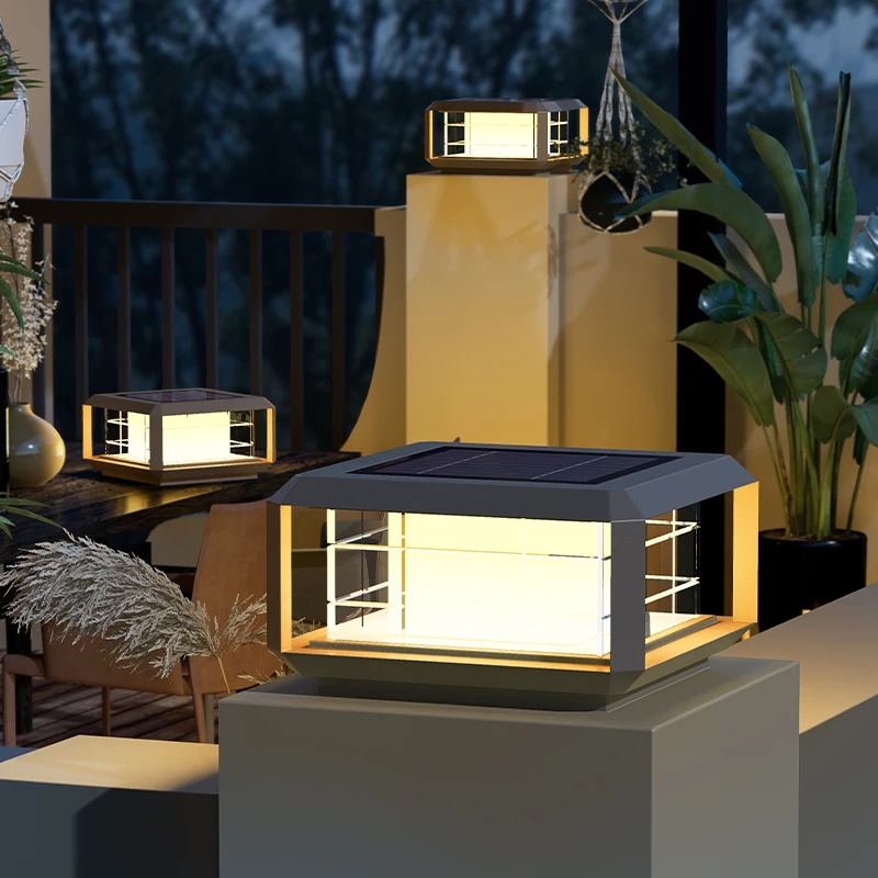 Solar Pillar Lights Outdoor Waterproof Lighting Solar Energy Square LED Wall Lamp Home Decor Fence Villa Gate Garden Door Fance
