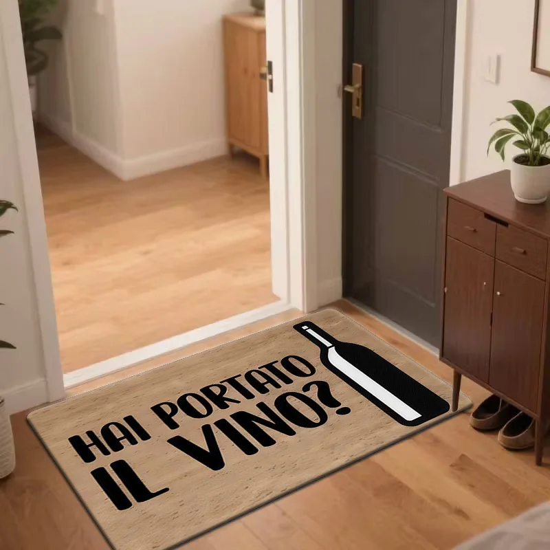 Humorous Wine Themed Welcome Doormat, Funny Italian Style Non-Slip Entryway Rug,Decorative Outdoor Floor Mat for Porch and Patio