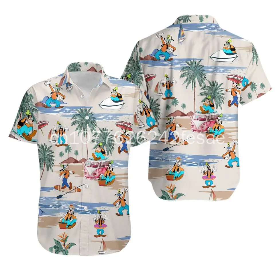 Disney Goofy Hawaiian Shirt Vintage Men\'s Button Down Shirt Disneyland Beach Hawaiian Shirt Disney Summer Short Sleeve Shirt