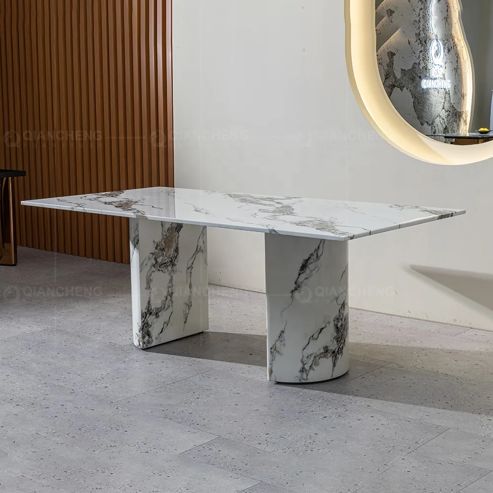 

China factories marble dining table set 6 chairs black and white 304 stainless steel restaurant dining table canteen 8 peoper