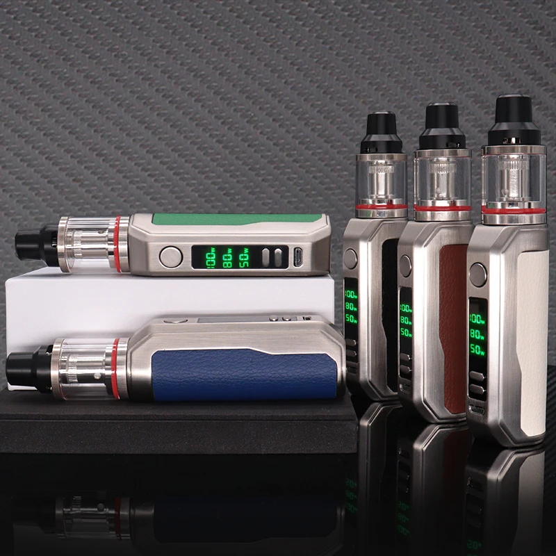 100W Vape Mod Electronic Cigarette Starter Kit 2200mAh Battery 2ml Tank Thcik Oil Vaporizer OLED Screen With Leather Surface