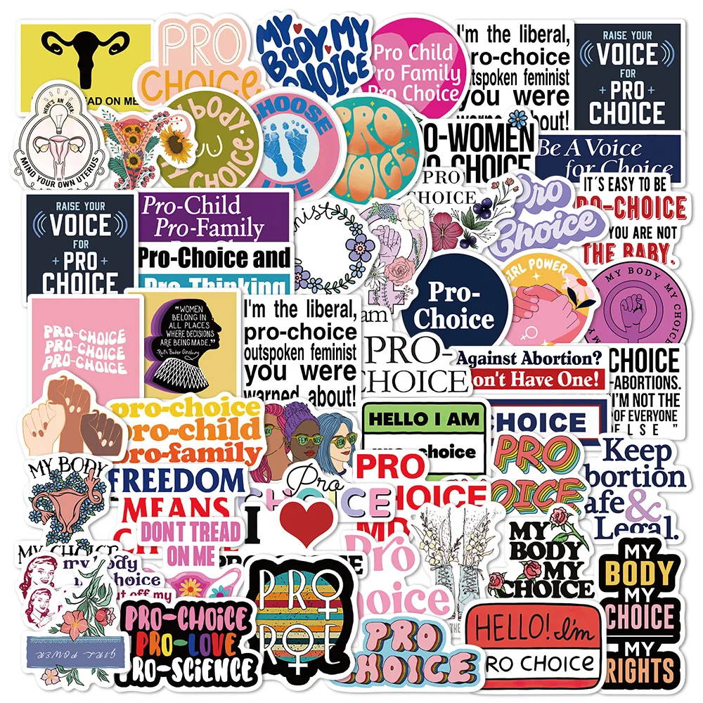 52PCS Women's Pro-Choice Sticker My Mind My Body My Choice Decals for Laptop Phone Fridge Guitar Waterproof Kids Toy Sticker