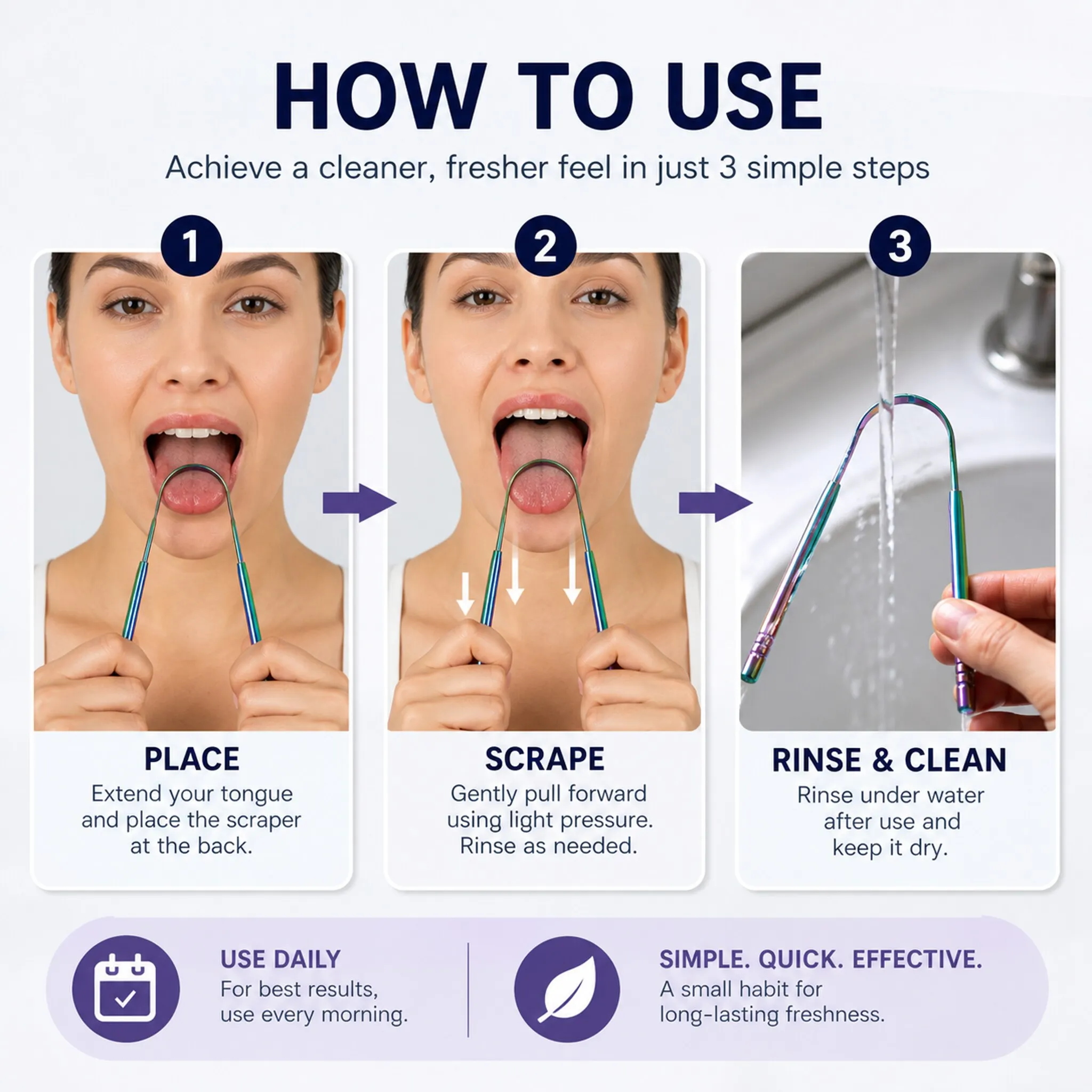 Metal Tongue Cleaner Stainless Steel Tongue Scraper, Practical Oral Care Accessory to Reduce Bad Breath for Home and Travel