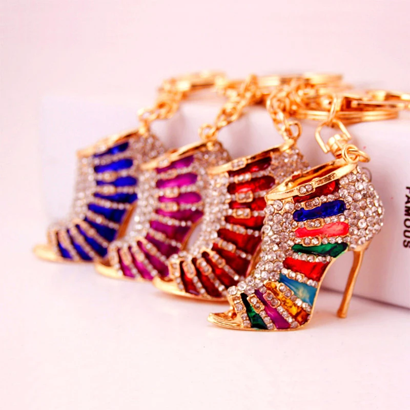 Creative Colorful Epoxy Craft Set High Heels Shoes Keychain Ladies Bag Accessories Metal Pendant Small Gift Jewelry