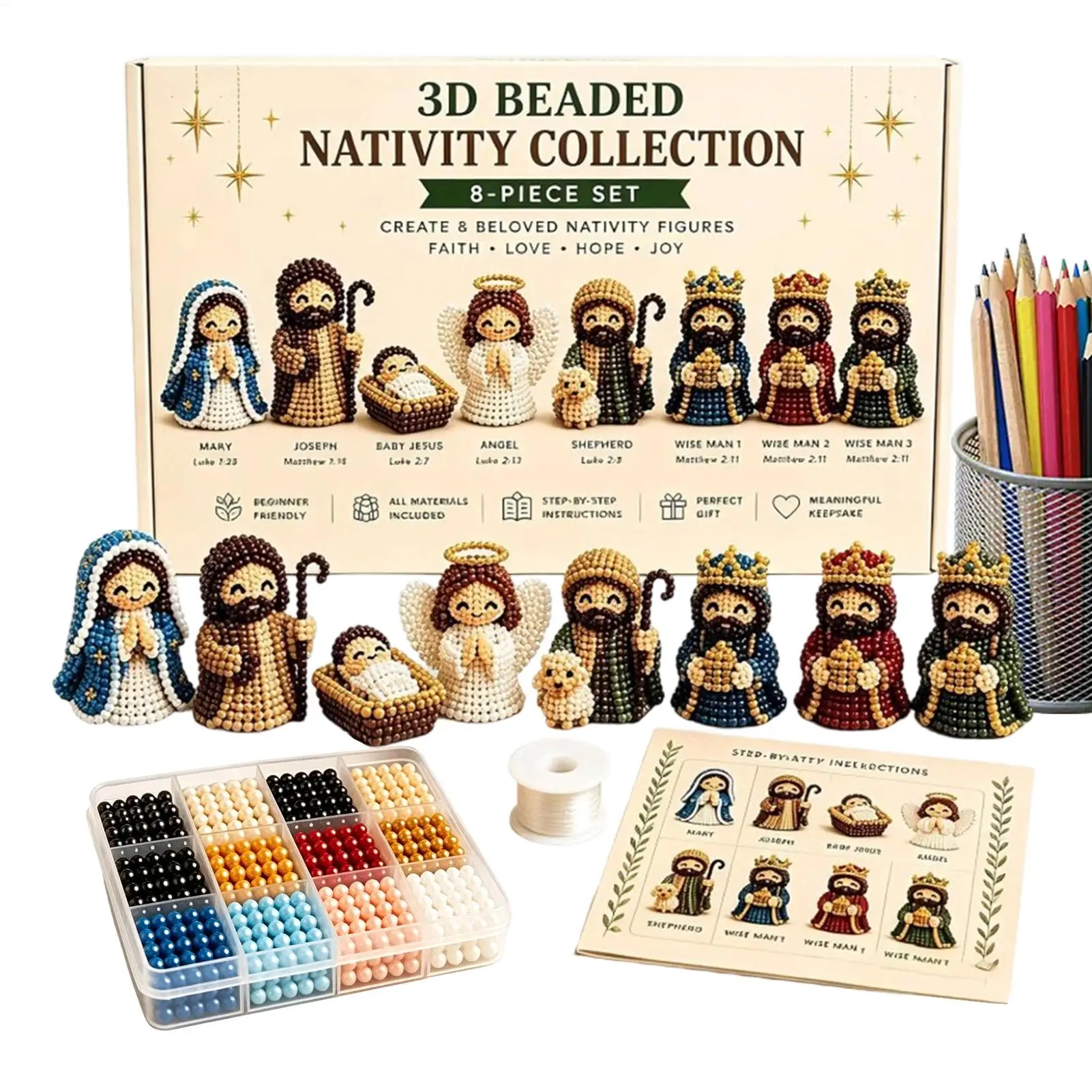 Christmas Nativity Bead Craft Kit 3D Beaded Craft Figurines Decor Beading Figures Kit For New Year Party Gifts For Men Women Kid view 3