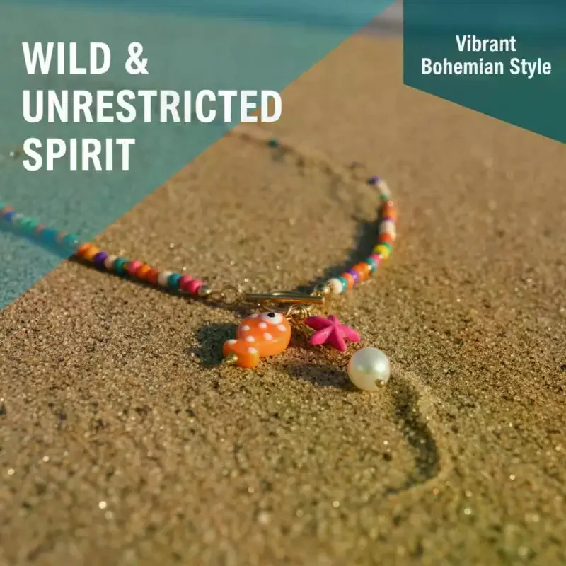 Bohemian Sea-Inspired Ceramic Fish Starfish Pendant Necklace Colorful Beads Ceramic Chain Bracelet Summer Ocean Beach Jewelry