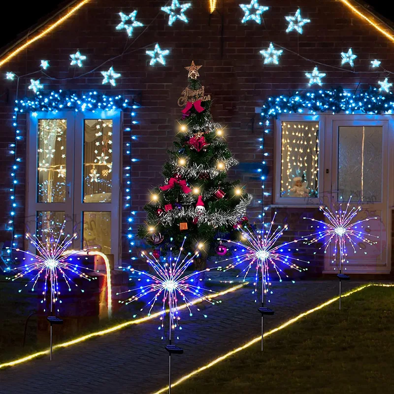 Solar Fireworks Lamp Dandelion Lamp Inserted Outdoor Waterproof Lawn Lamp Courtyard Garden Yard Decorative Lamp