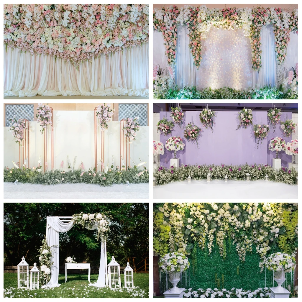 Laeacco Wedding Flower Backdrops Rose Tassel Stage Bridal Curtain Baby Portrait Photographic Backgrounds Photocall Photo Studio