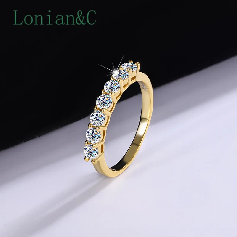 Lonian & C خاتم مويسانيتي كامل قابل للتكديس 3 مللي متر 0.7CT مطلي بالبلاتين 925 فضة سبعة نجوم صف خواتم مجوهرات أنيقة