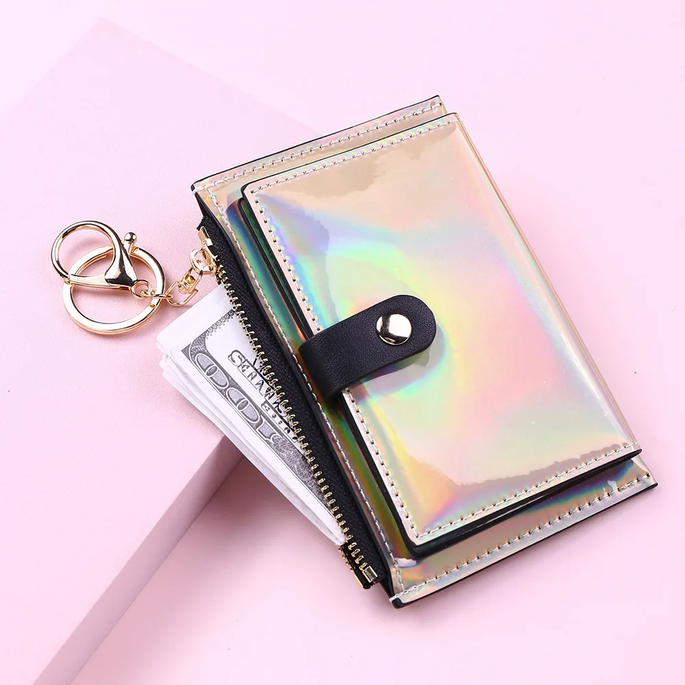 

Zipper Coin Purse Mini Small Money Bag Card Holder Purse 2023 New Laser Credit Card Holder Women Short Wallets Fashion Keychain