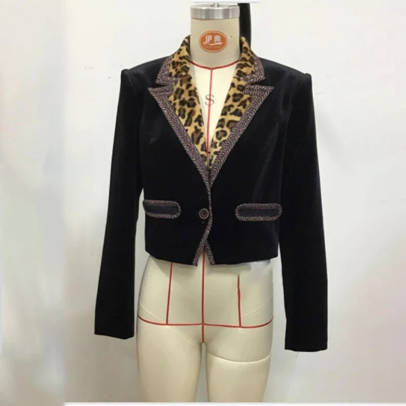 

Leopard Print Women's Jacket Coat Turn-Down Collar Single Button Slim Autumn Short Coat Vintage Europe Americ Woman's Jacket