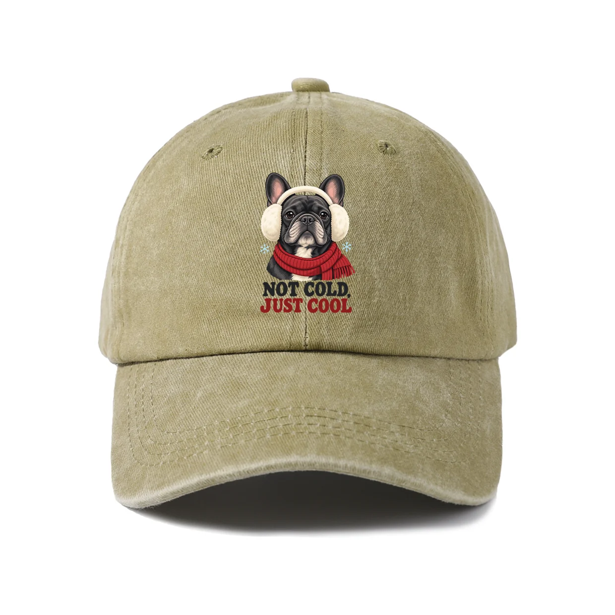 Not Cold Just Cool French Bulldog Graphic Vintage Washed Baseball Cap, Adjustable Unisex Dad Hat, Casual Gift