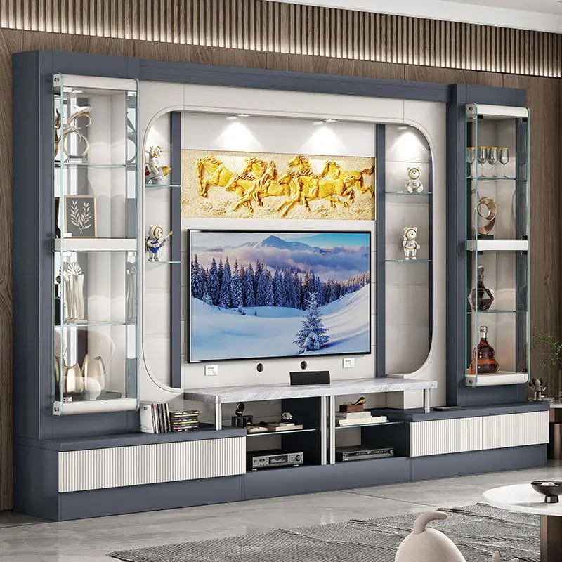 Modern simple TV cabinet storage cabinet integrated wall-walled living room home background wall cabinet decoration combination
