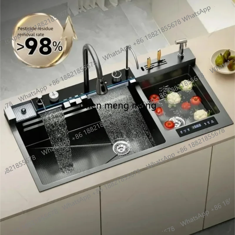 

100x50 Large Double Slot Wash Vegetable Basin 304 Stainless Steel Multifunctional Water Catalyst Purify Ingredients Kitchen Sink