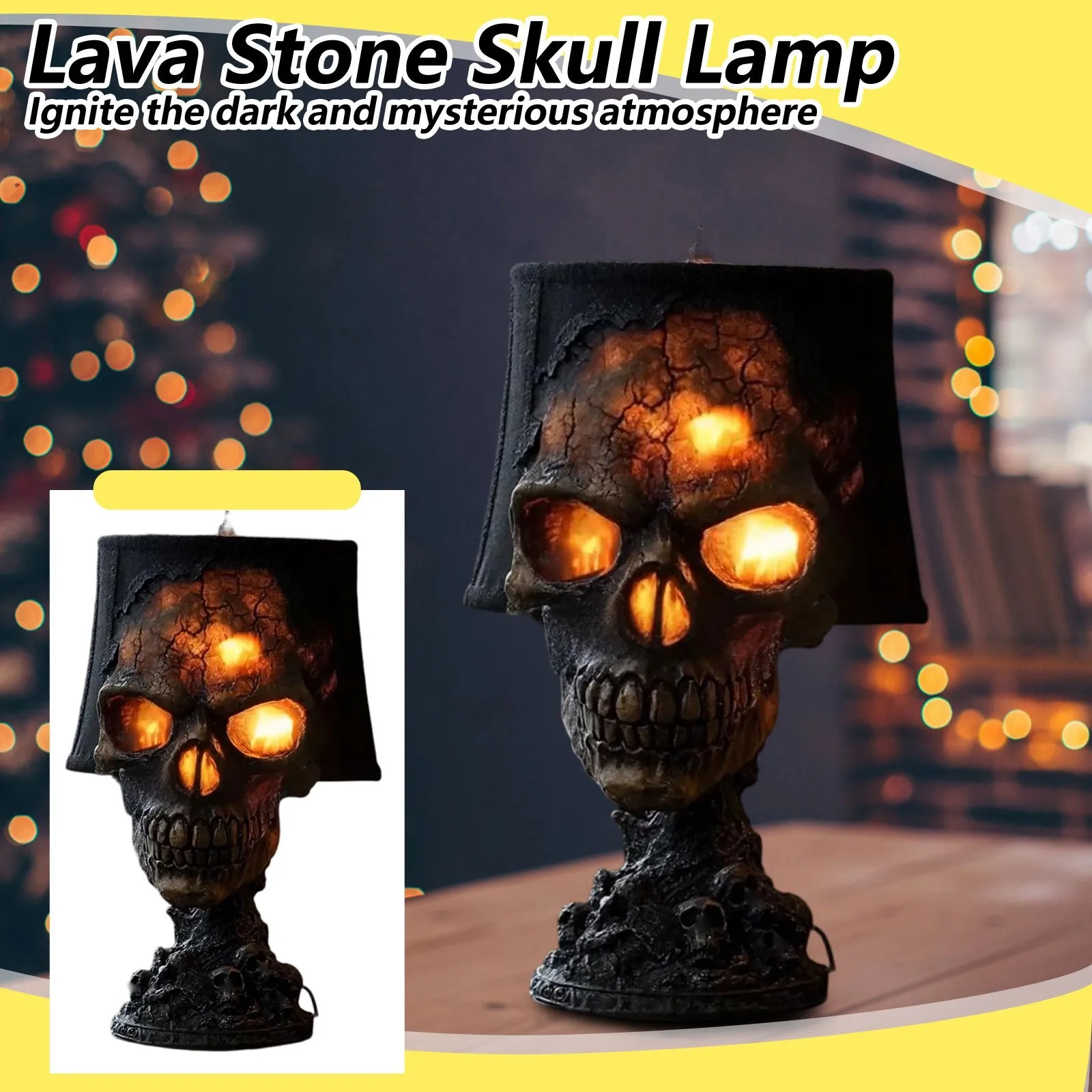 

‌Natural Obsidian Glowing Skull Lamp Horror Halloween Night Light Hand Carved Crystal Stone Decor Moody Dark Fantasy Gift
