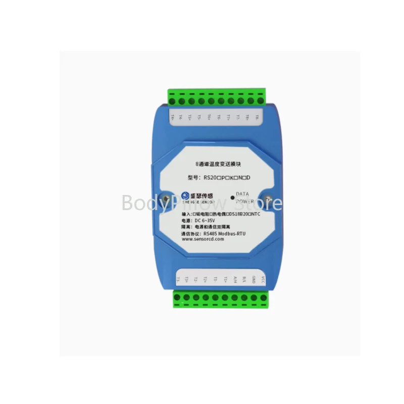 

8-way platinum resistance PT100 temperature acquisition transmitter module converted to RS485 isolated industrial grade Modbus