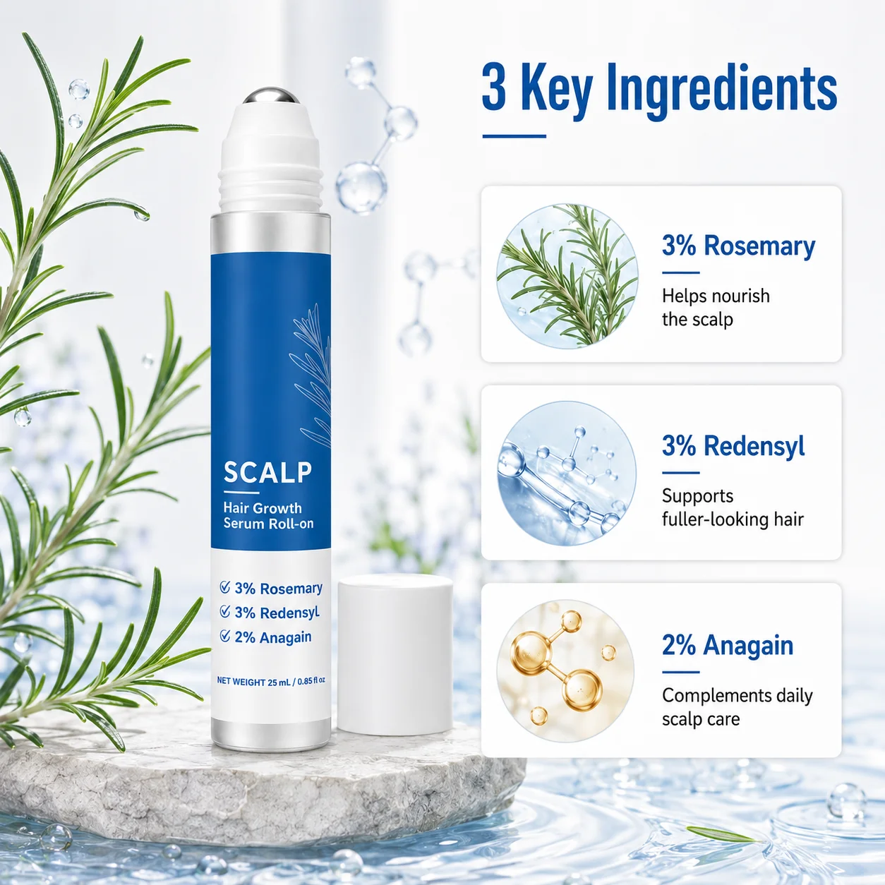 Scalp Nourishing Roll-on Serum Rosemary Redensyl Anagain Formula Improve Thin Hair Moisturize Scalp Hair Care