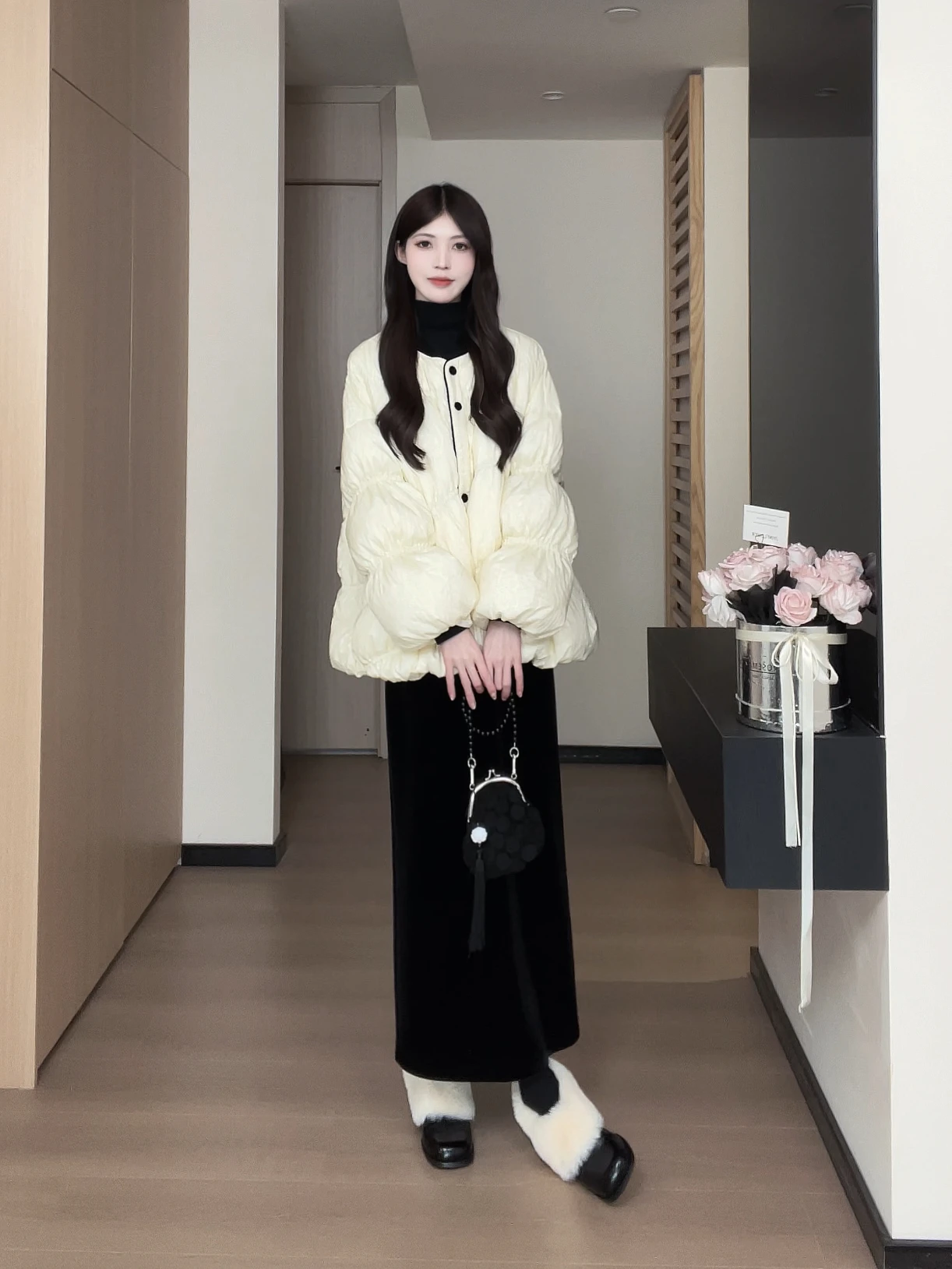 

Теплая утолщенная хлопковая куртка с круглым вырезом для женщин, новая модель, пуховик-облако, на одной пуговице, с длинными рукавами, удобная для повседневной носки