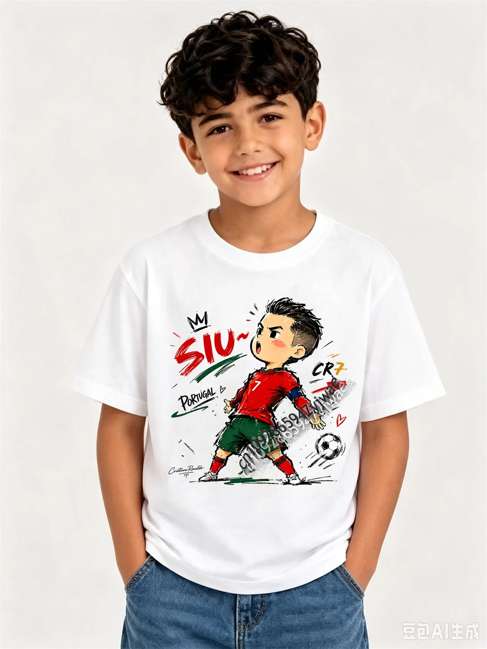 Cute Version Portugal SIU Celebration Cartoon Graphic T-Shirt Fan Commemorative Edition Short Sleeved Summer Adult Kid'S T-Shirt