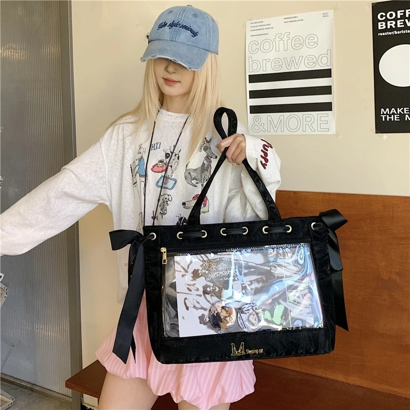 

Bow Y2K Ribbon Backpacks Itabag Casual Girl Commute Hand-held Shoulder Crossbody Bag Factory Direct Large Appetite Itabag New