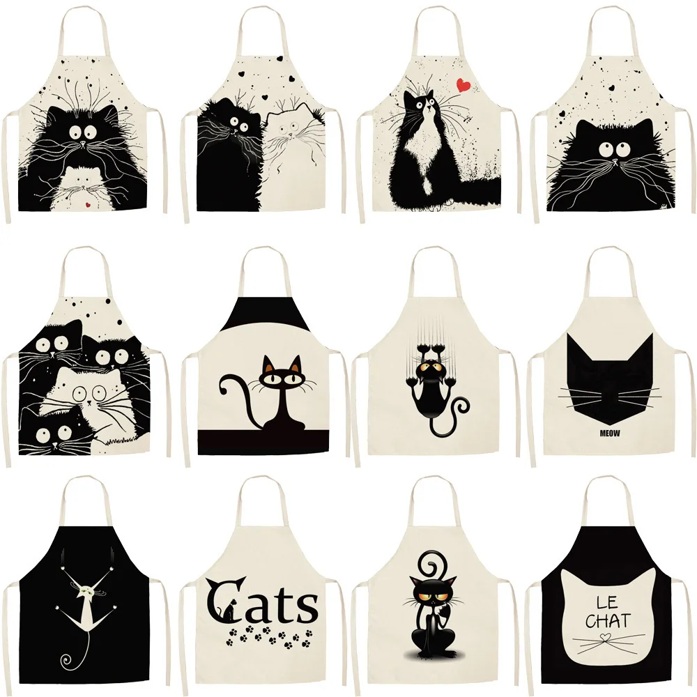 Cats Apron Cotton And Linen Printed Aprons For Home Kitchen Oil Resistant Aprons Cartoon Couple Style Cover Customized Printing