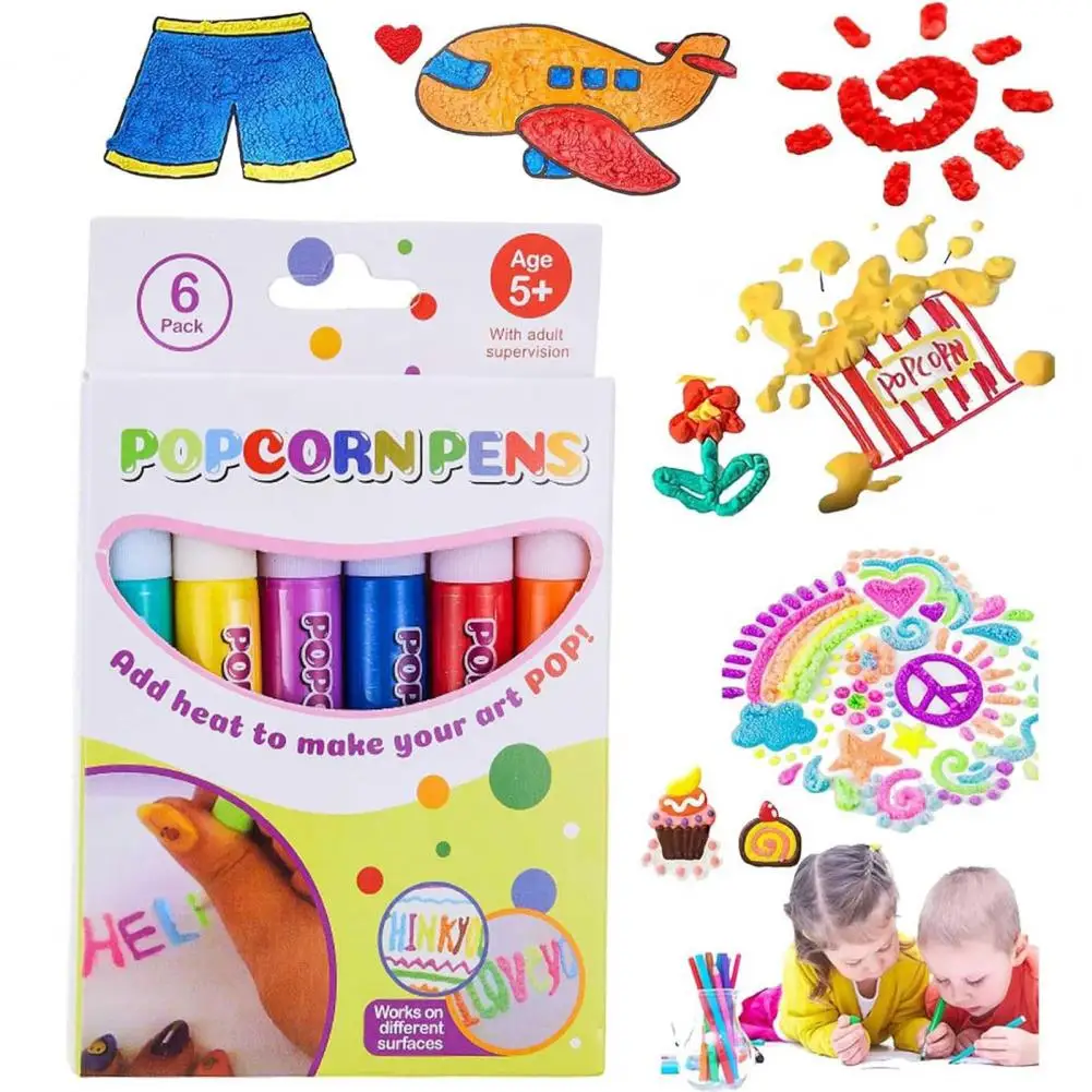 퍼피 컬러 펜 생일용 3D 프린팅 아트 키트, 퍼피 펜, DIY 버블 팝콘 컬러 페인트 드로잉 세트, 어린이 아트, 12 개