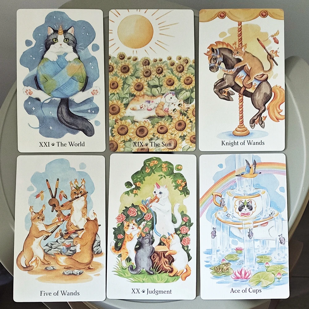 CaticornTarot Deck in Rigid Box, 78 Whimsical Watercolor Cat Cards Double-embossed, Indie Deck for Cat Enthusiasts 12*7cm