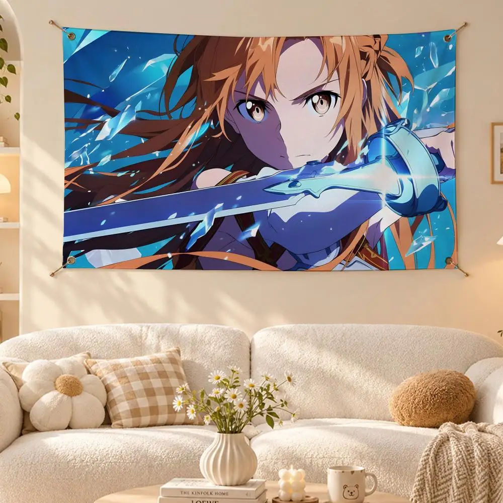 Popular Anime Sword Art Online Flags Wall Hanging Flag Banner Kids Room Nursery Home Decor Fabric Large HD Aesthetic