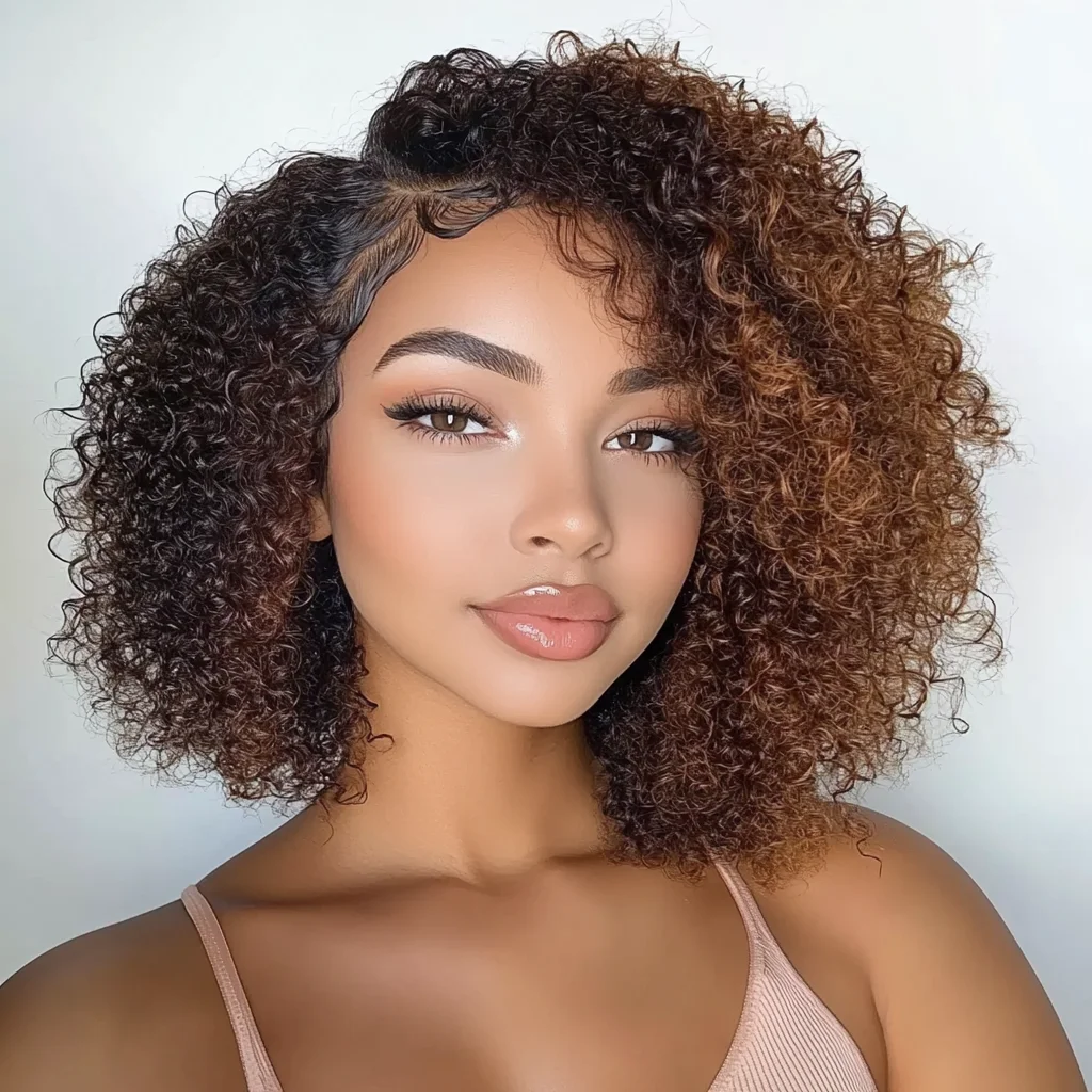 

Rebecca Afro Kinky Curly Human Hair Wigs Ombre Highlight Human Hair Wig With Bangs Colored Brazilian Curly Bob Wig For Women