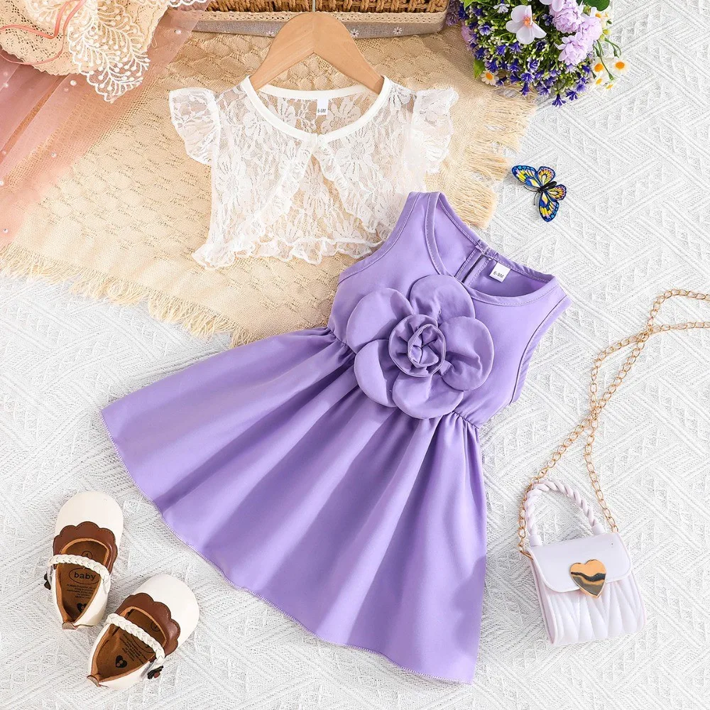 2 Piece Set, Baby Clothing 6-36 Months Summer Fashion Lace Coat, Flower Sleeveless Dress, Baby Girl Two-piece Set