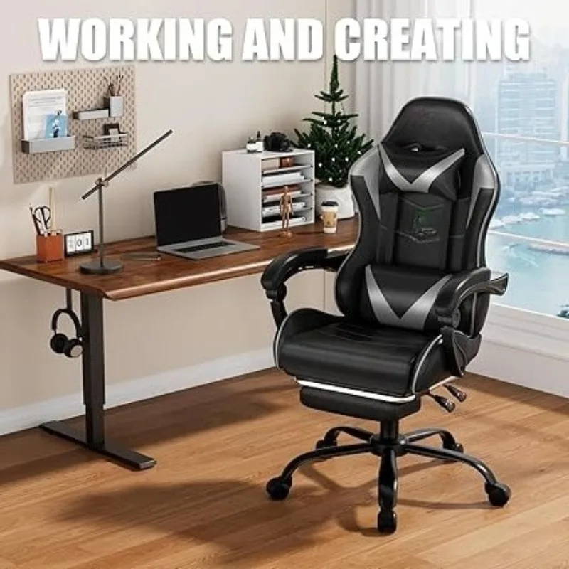

Gaming Chair with Footrest Ergonomic High Back Reclining Swivel Office Computer Desk Chair
