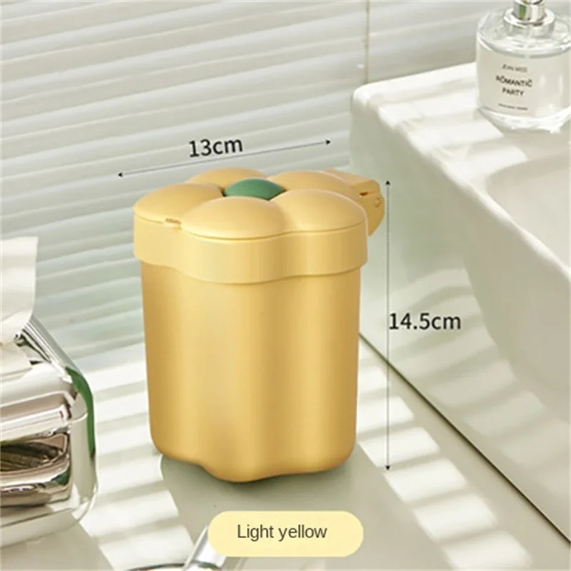 Sturdy And Durable Flower Shape Trash Can For Desk Easy To Open Lid Flower Shape Desktop Recycle Bin Yellow