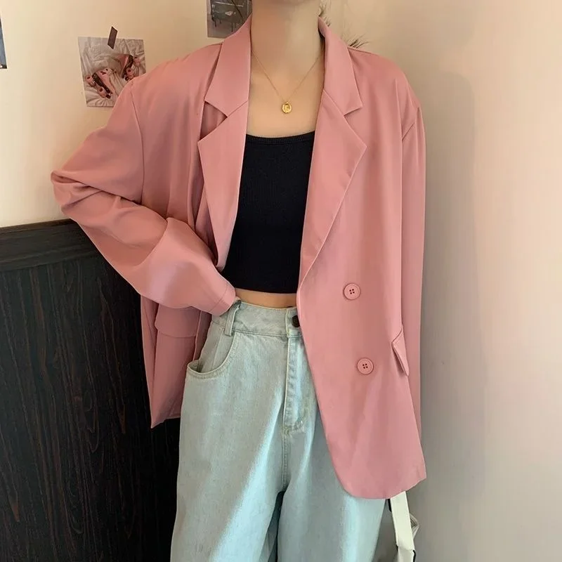 2024 Casual Blazer Coat Jacket Women Autumn All-match Long Sleeve Solid Color Femme Suit Veste Casual Streetwear Women Clothes