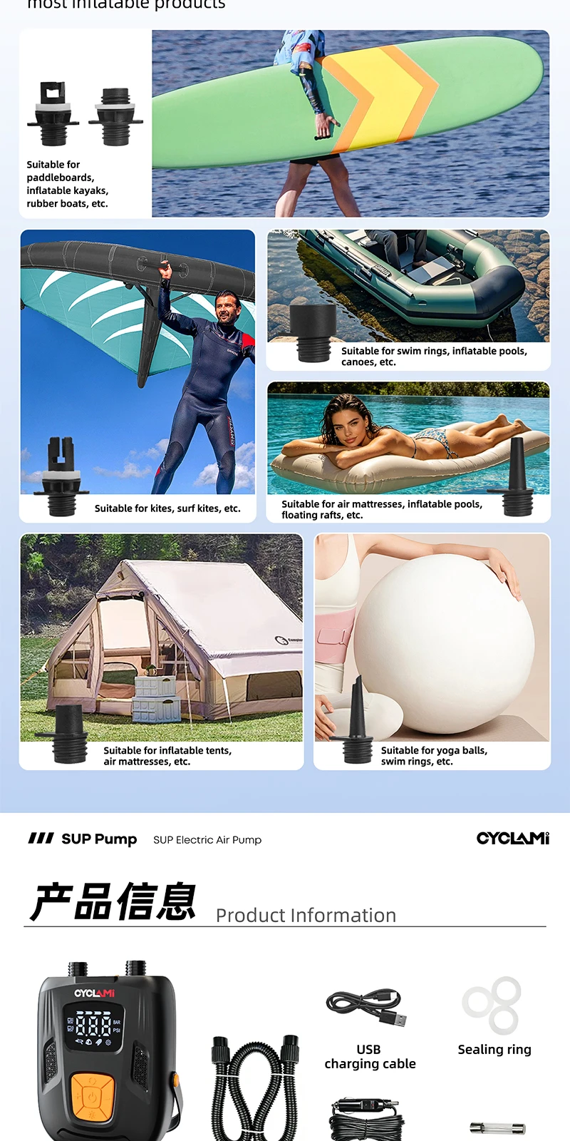 20PSI SUP-Pumpe Stand-Up Paddle 12000mAh Hochleistungs-Luftpumpe für aufblasbare PVC-Boote, Kajaks, Surferzubehör, Kite-Matratzen, Zeltmatratzen – Detail 27