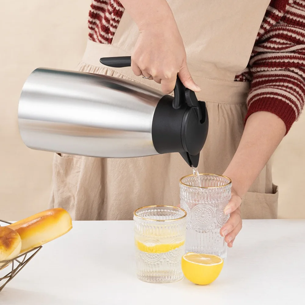 2 L Thermal Coffee Pot 304 Stainless Steel Double Layer Thermos Water Kettle Large Capacity Dustproof Insulated Water Pot Hotel