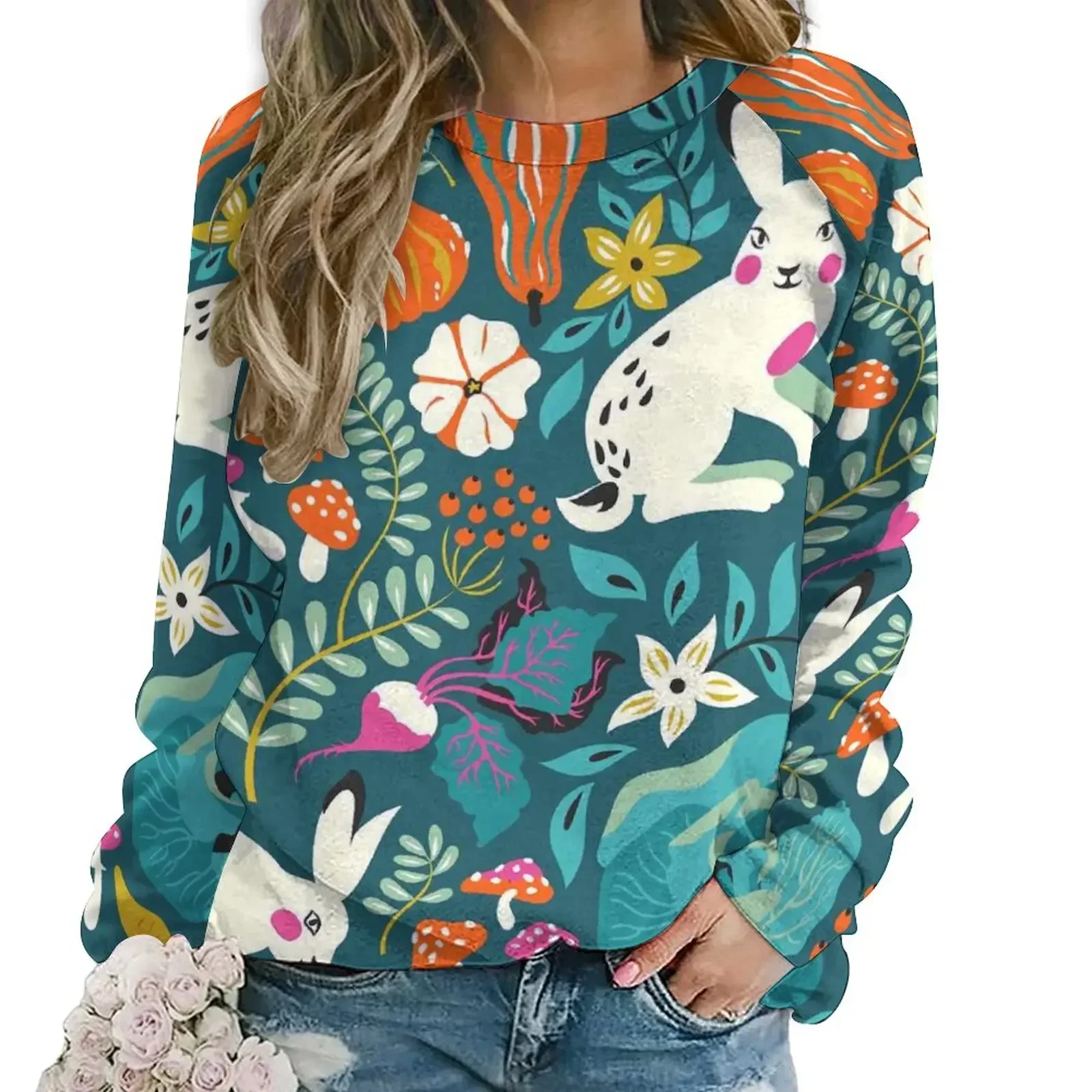 

Happy Easter Casual Hoodies Bunnies Floral Print Aesthetic Graphic Hoodie Autumn Long Sleeve Fashion Oversize Sweatshirts Gift