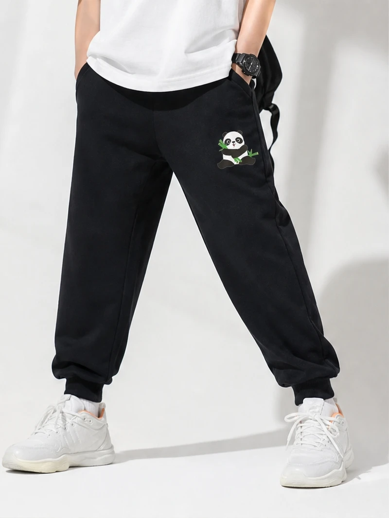 Unique Boys Cute Panda Graphic Sweatpants Soft Cotton Loose‑fit Jogger Pants Outdoor Holiday Gift Trousers For Kids