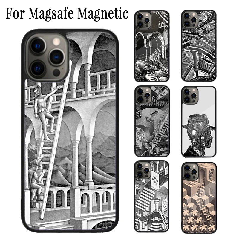 Escher Staircases Magnetic Phone Case Coque For iPhone 16 15 14 Plus 13 12 Mini 11 Pro Max Magsafe Wireless Charging Cover